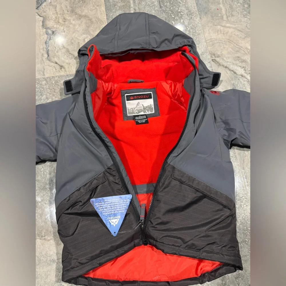 Snozu Kids Charcoal and Black Puffer with Orange Interior
